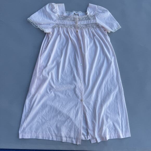 Barbizon Nightgown Pajama Medium Chemise Cotton Pink Embroidered Vintage - Picture 1 of 10